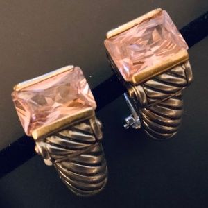 DESIGNER INSPIRED EARRINGS⭐️2-Tone RHODIUM /PINK CZ FRENCH PIERCED NEW CONDITION